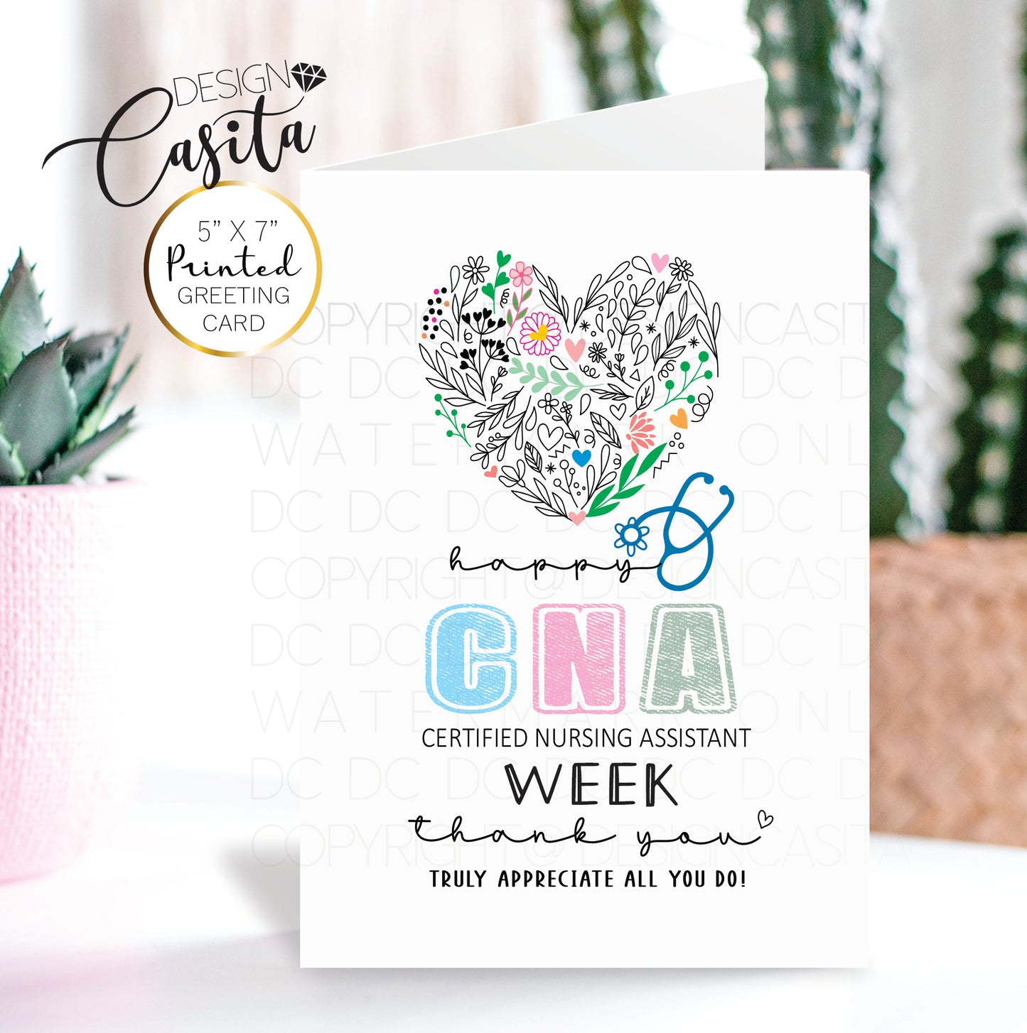 Happy CNA Week Medical Floral Heart thank you Greeting Card