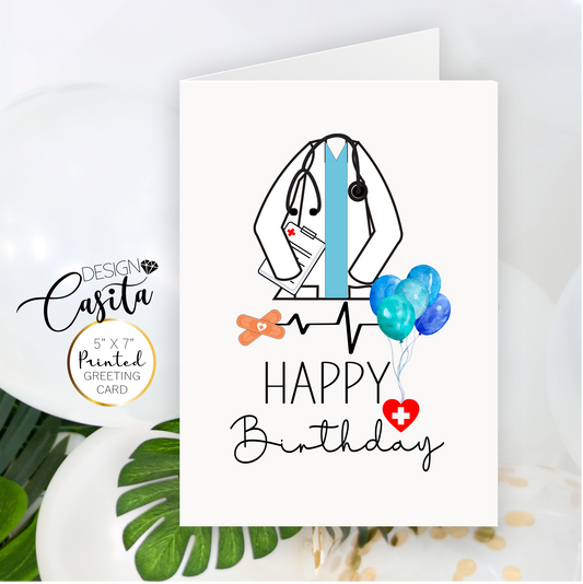 Doctor White Coat Happy Birthday Balloons Greeting Card