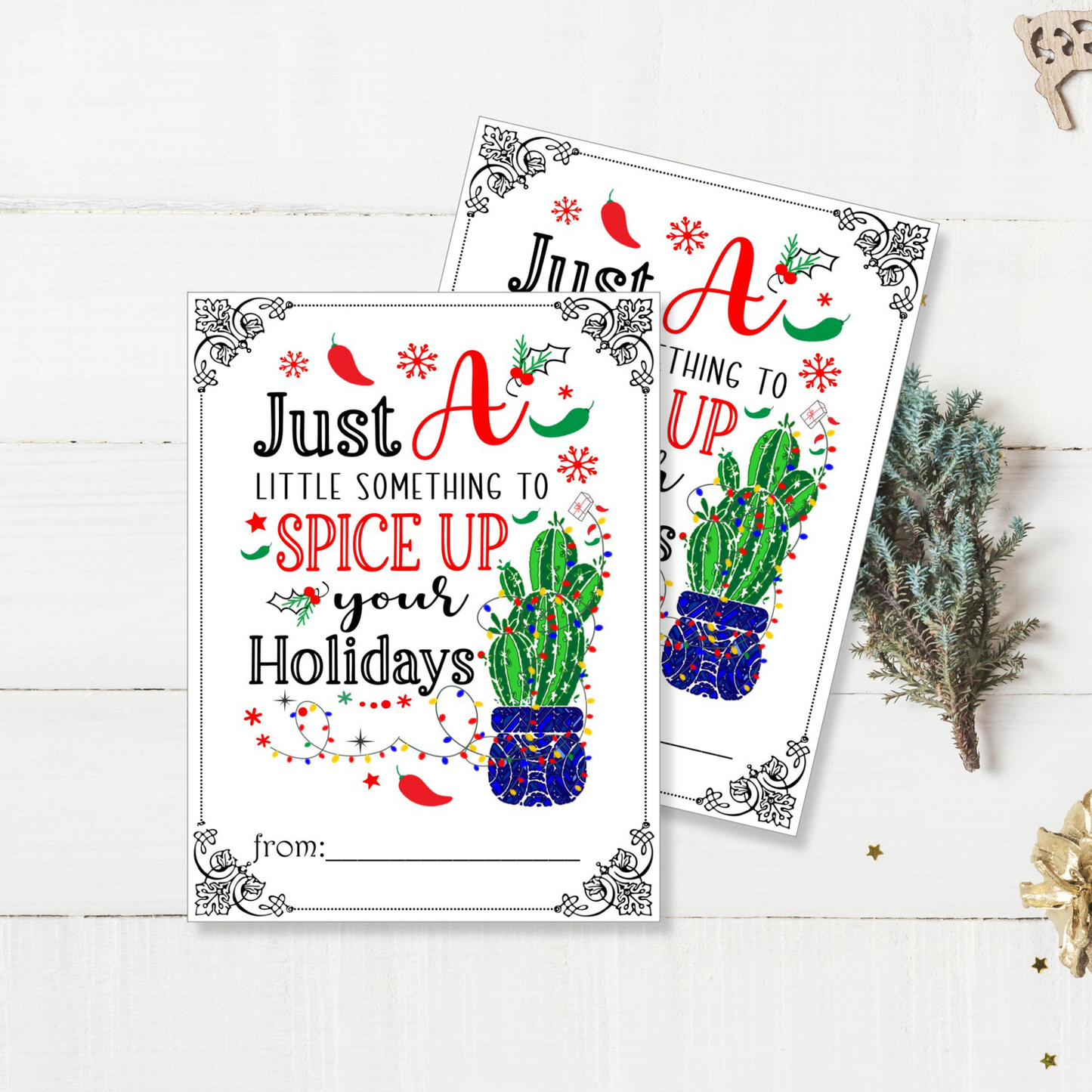 Spice Up Your Holidays Cactus Merry Christmas Label Printable