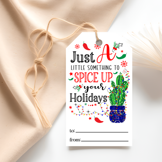 Spice Up Your Holidays Cactus Lights Gift Tag Printable