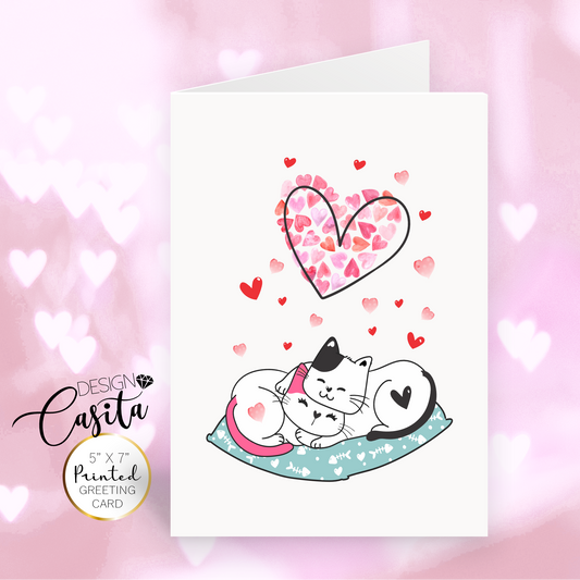 Cats Cuddle Hearts Couple Love or Valentine's Day Greeting Card