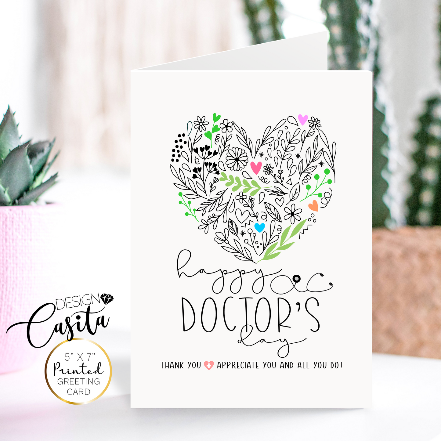 Happy Doctor's Day Floral Heart Appreciation Greeting Card