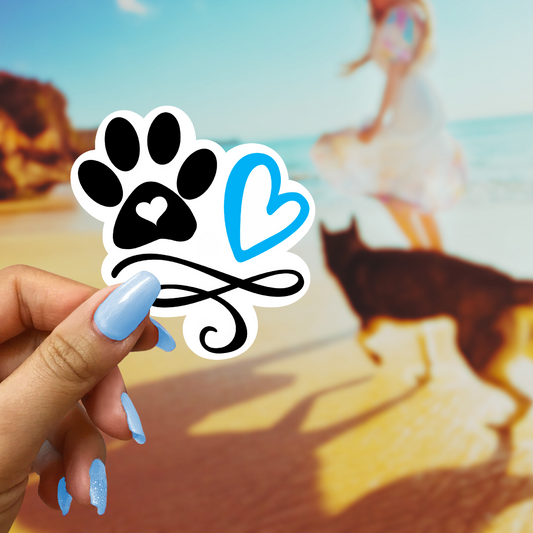 Dog Paw Blue Heart Sticker