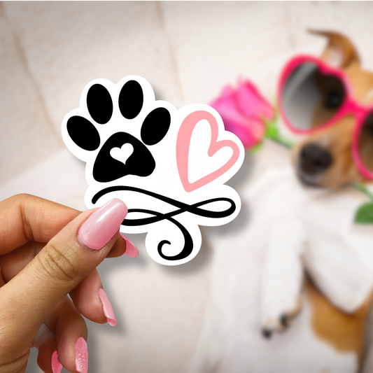 Dog Paw Pink Heart Sticker