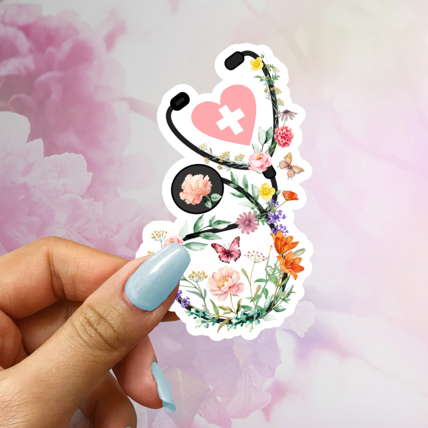 Stethoscope Floral Pink Medical Sticker