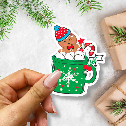 Gingerbread man Hot Cocoa Christmas Sticker