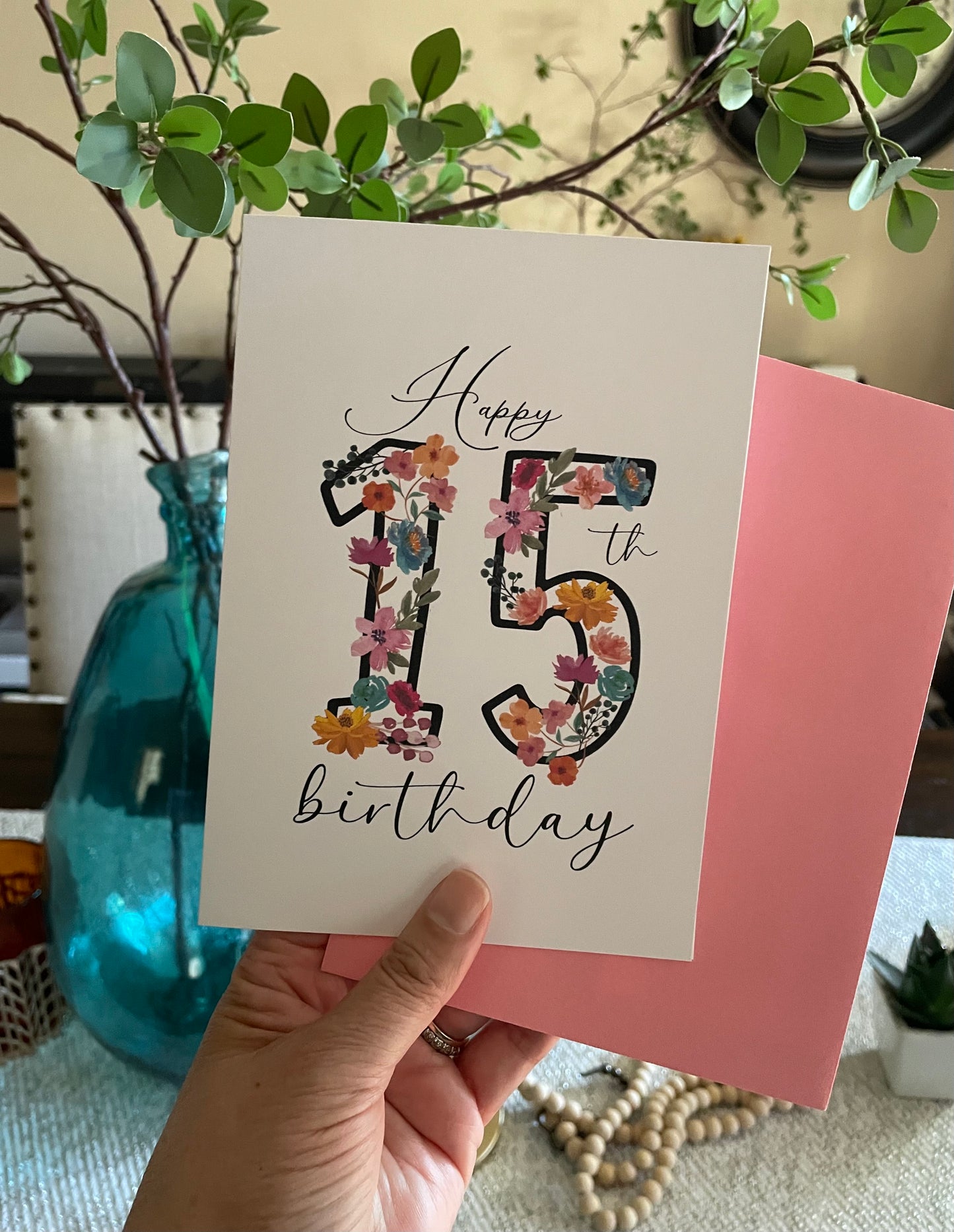 Happy 15th Birthday Floral Colorful Spanish Greeting Card