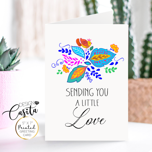 Bird Heart Sending you a little Love Floral Greeting Card