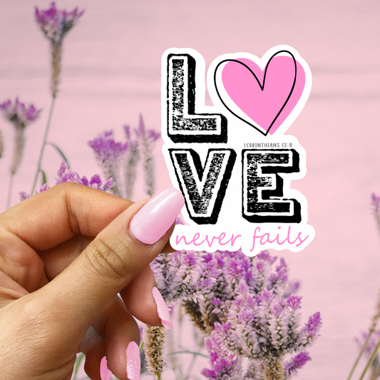 Love Never Fails Pink Christian Faith Sticker