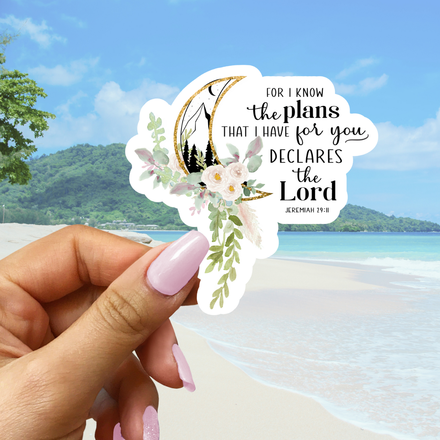 Jeremiah 29:11 Moon Floral Christian Faith Sticker