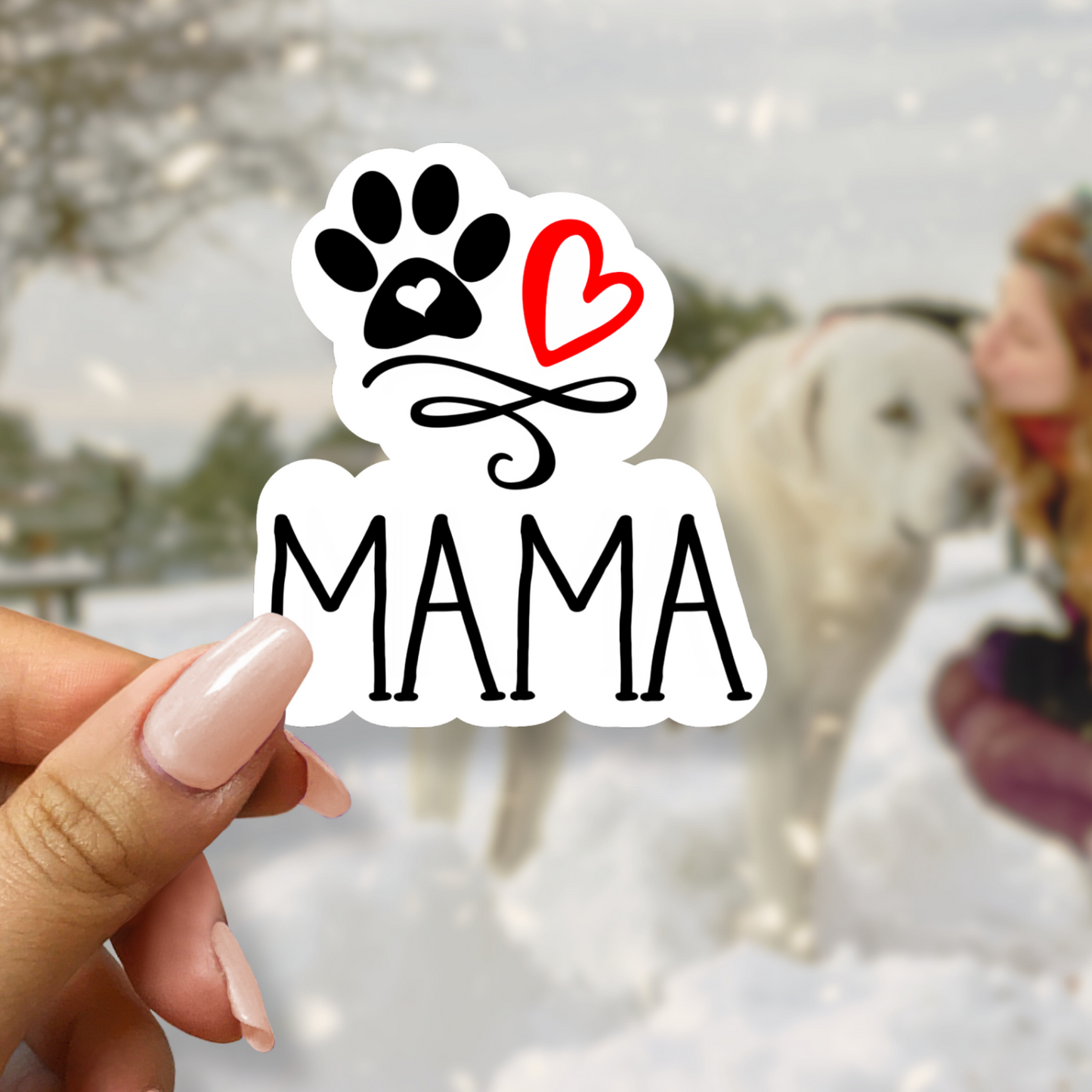 Mama Heart Dog Paw Sticker