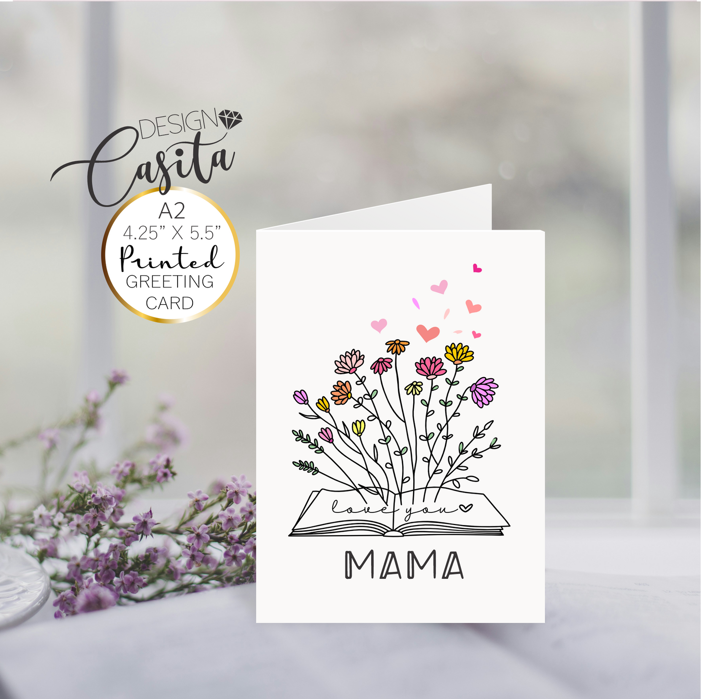 Mama Wild Flowers Book Love you A2 Greeting Card