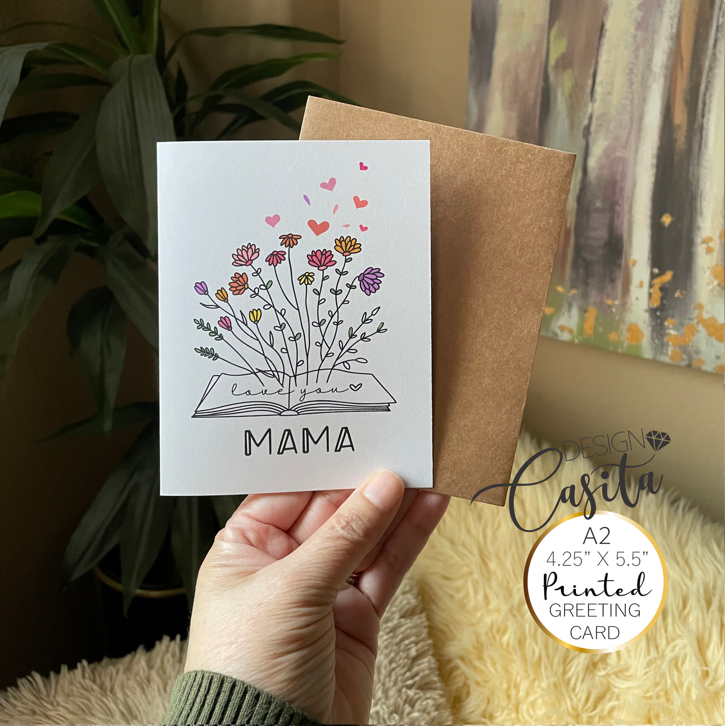 Mama Wild Flowers Book Love you A2 Greeting Card