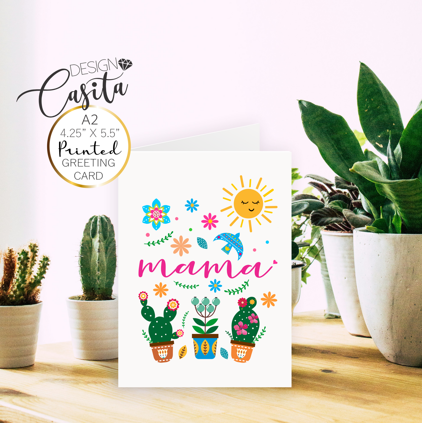 Mama Floral folk art Succulent Sunshine A2 Greeting Card