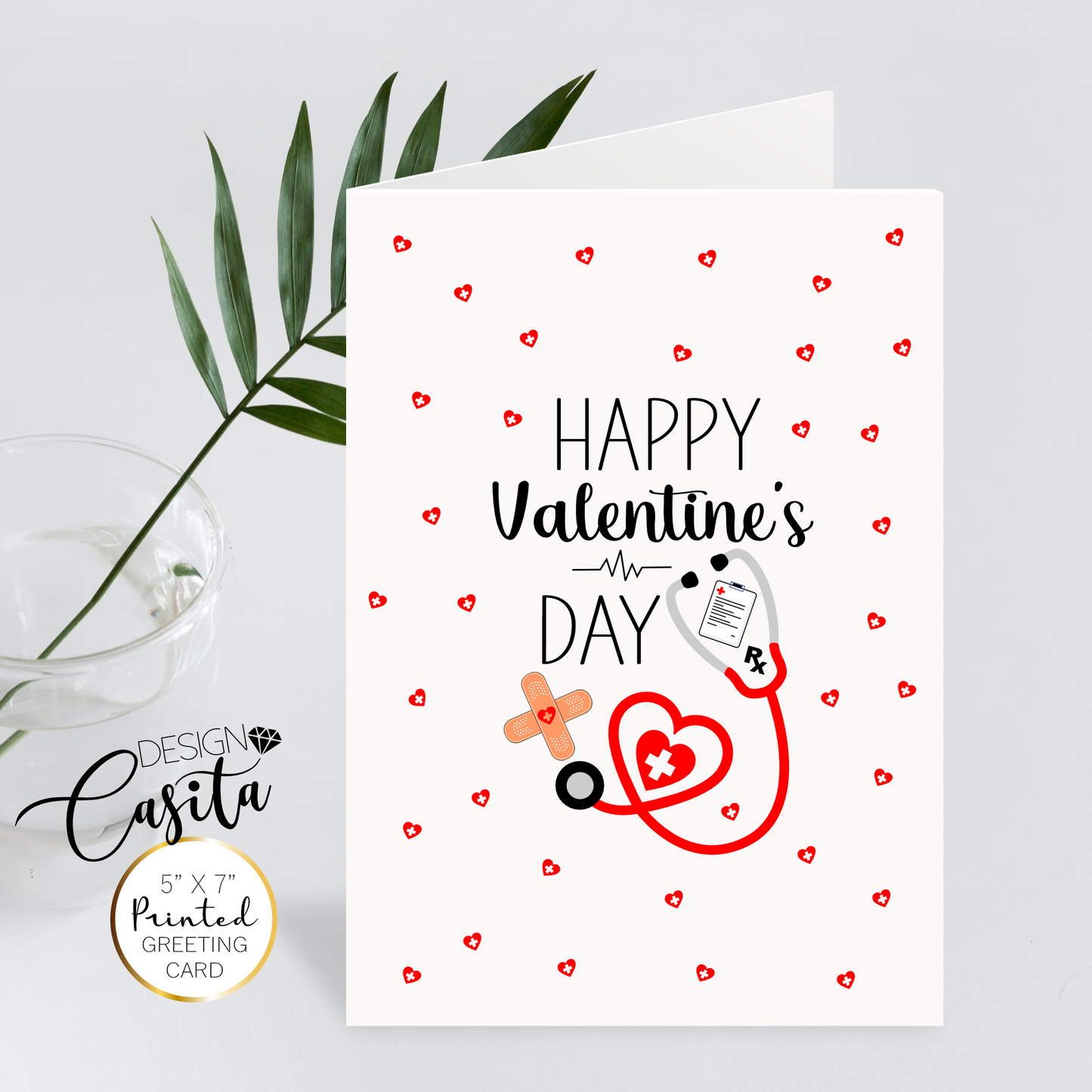 Happy Valentine's Day Medical Stethoscope Healthcare Greeting Card