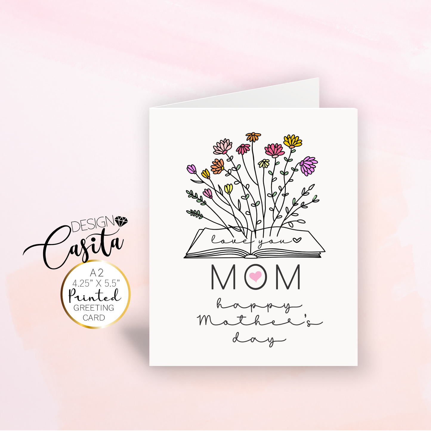 Mom Wild Flowers Book Happy Mother's Day A2 Greeting Card