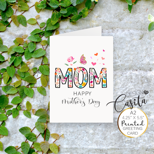 Mom Happy Mother's Day Floral Butterfly A2 Greeting Card