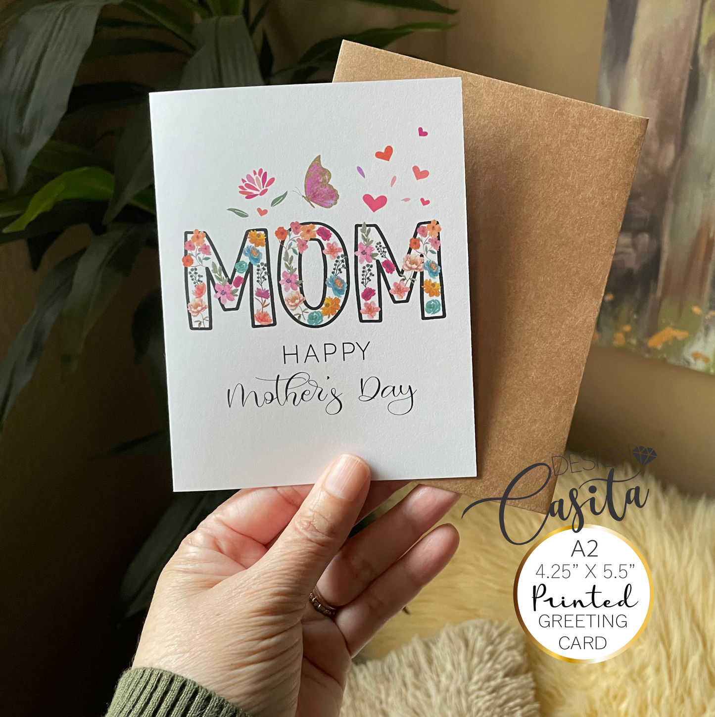 Mom Happy Mother's Day Floral Butterfly A2 Greeting Card