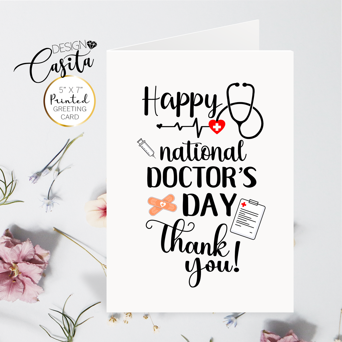 Happy National Doctor's Day Stethoscope Clipboard Thank you Greeting Card