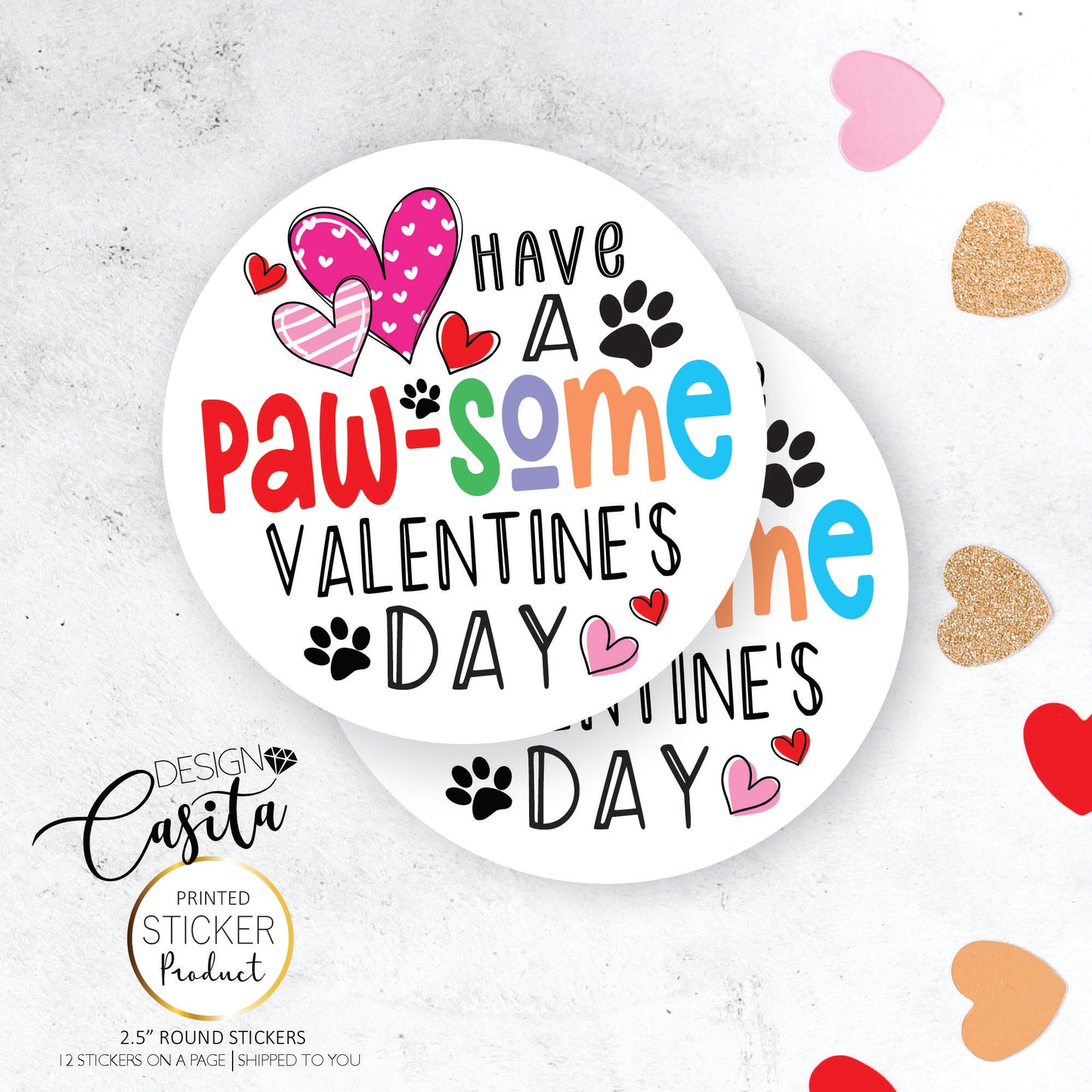 Dog Cat Paw-some Valentine's Day Pet Sticker Label