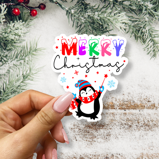 Penguin Snowy Merry Christmas Sticker