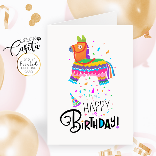 Happy Birthday Pinata Confetti Colorful Spanish Greeting Card