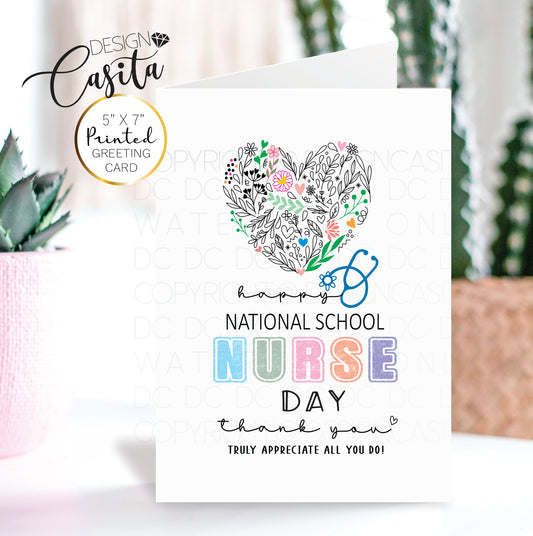 Happy National School Nurse Day Medical Floral Heart Appreciation Greeting Card