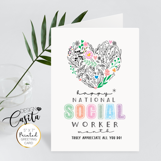 Happy National Social Worker Month Floral Heart Appreciation Greeting Card