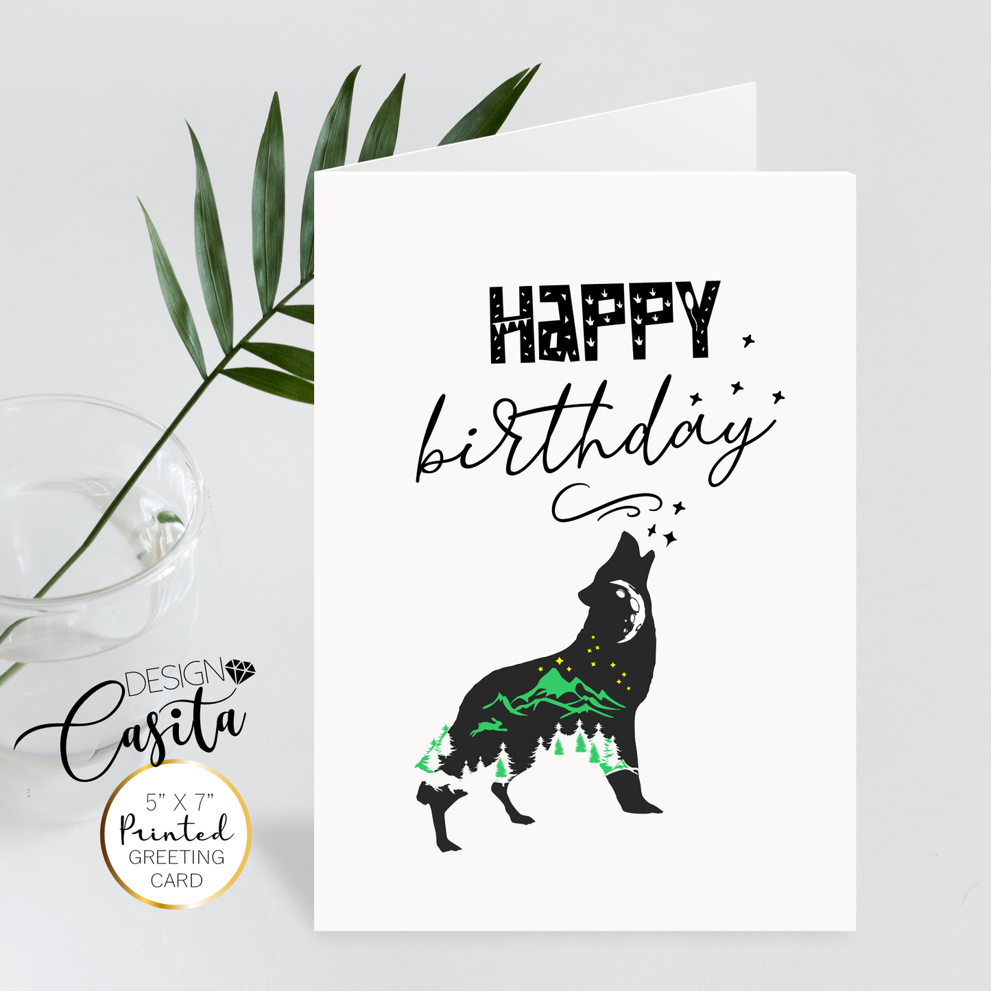 Happy Birthday Wolf Moon Howling Nature Greeting Card